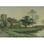 Stuart Lloyd, watercolour, country church, 10" x 14", framed