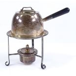 A small silver brandy warmer on burner stand, with turned ebony handle, overall height 13cm
