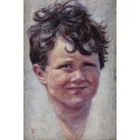 Early to mid-20th century oil on wood panel, head portrait of a boy, indistinctly signed, 5.5"x 3.