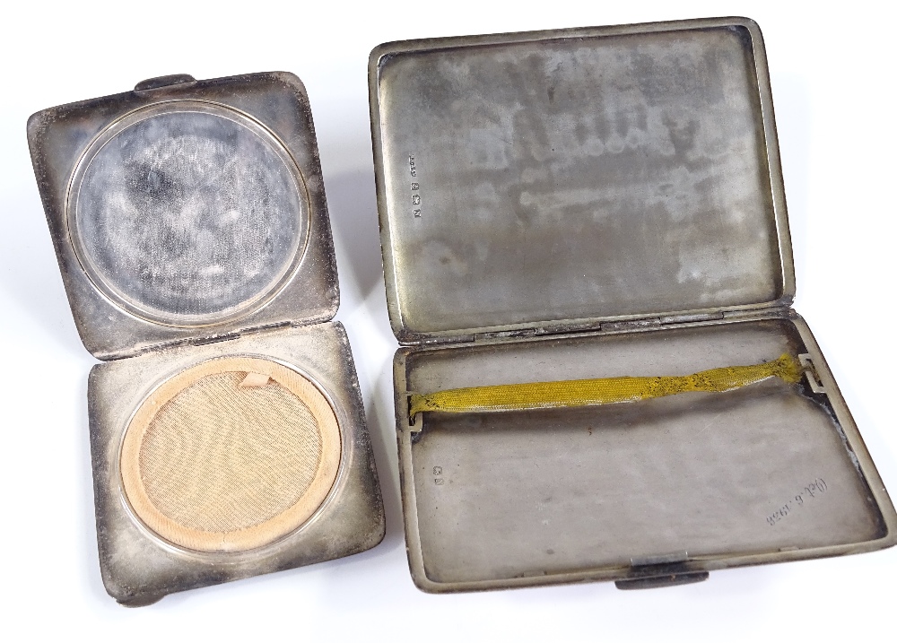 A rectangular silver engine turned cigarette case, hallmarks Birmingham 1937, together with a silver - Image 3 of 3