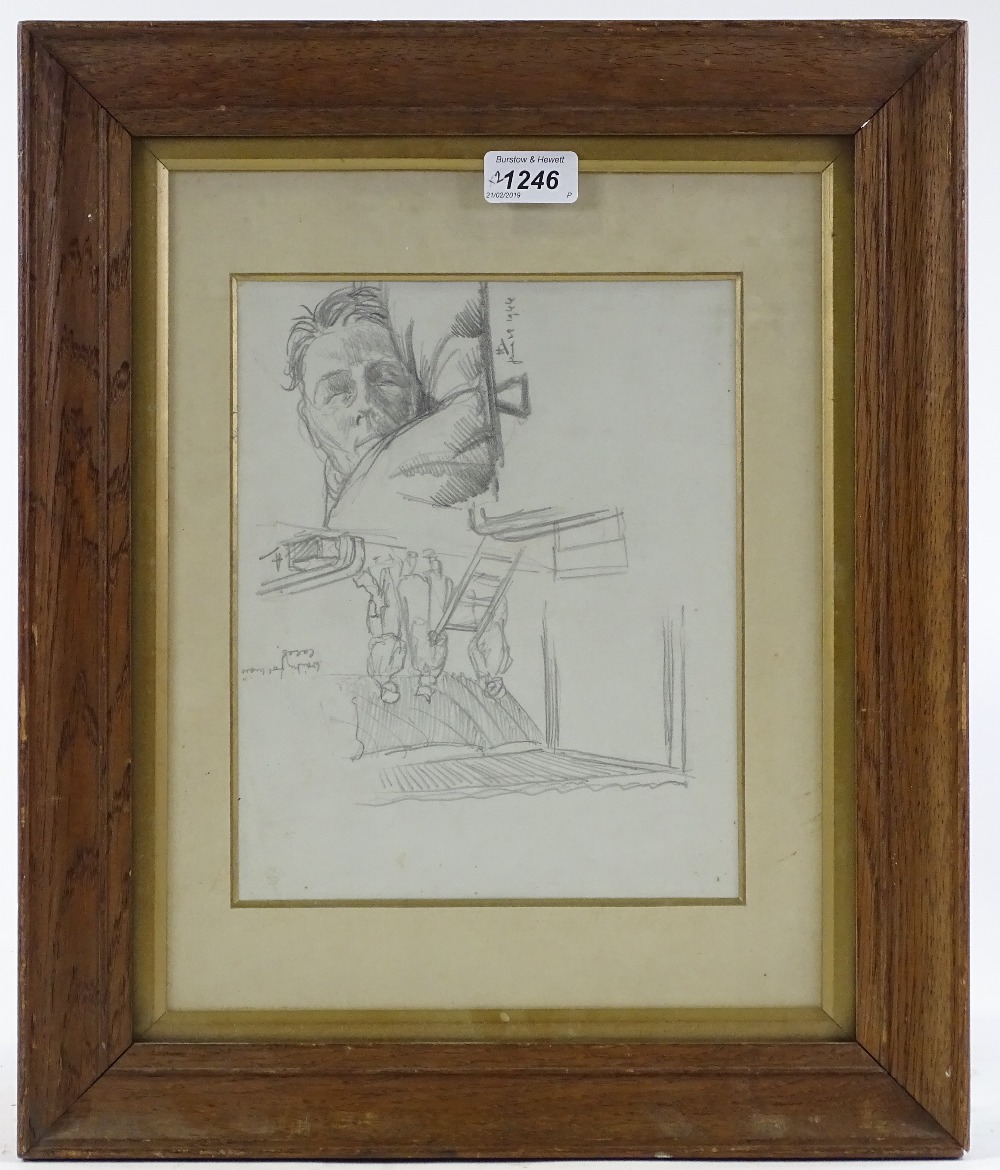Second War Period pencil sketch, field hospital, indistinctly signed, dated 1944, together with a - Image 2 of 4
