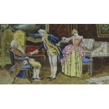 A Ricci, 19th century watercolour, genre interior scene, inscribed verso, 6" x 11", framed