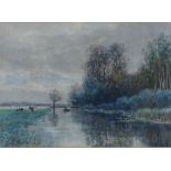 Ferdinand Hoppe (born 1851), watercolour, canal scene, 1880, 14.5" x 20", framed
