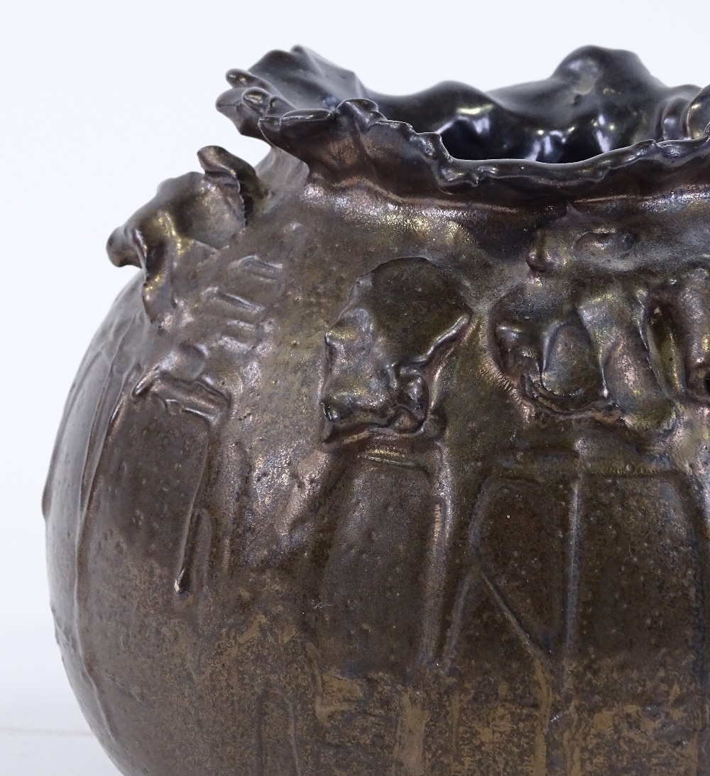 A bronze glaze Studio pottery vase, signed F B Yafo, height 16cm