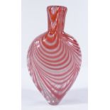 A Victorian Nailsea pink / white glass flask, height 19cm