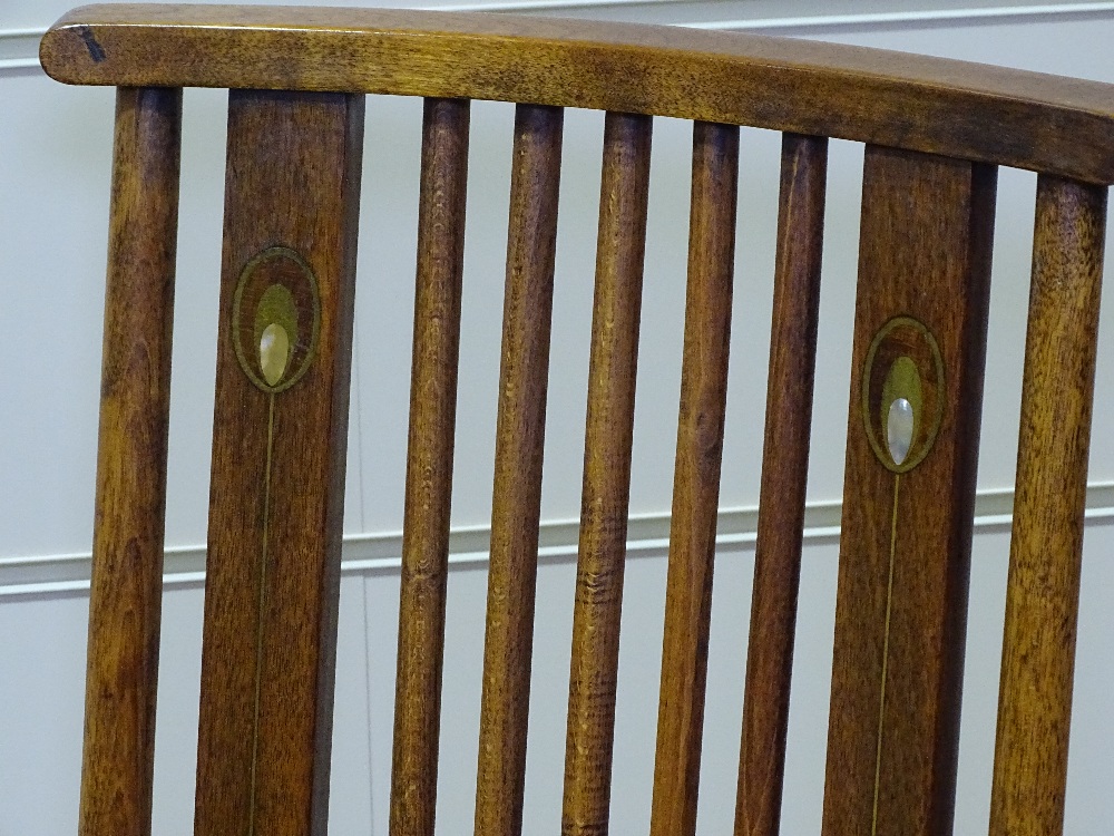 An Art Nouveau beech-framed comb-back chair, with marquetry inlaid splat - Image 2 of 4