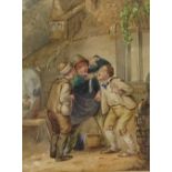 19th century watercolour, 3 boys, unsigned, 5" x 4", framed