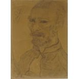After Vincent van Gogh, pencil drawing, portrait of the artist, 12" x 9", framed