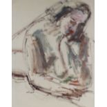 Mixed media on paper, portrait of a woman, indistinctly signed, 24" x 18.5", framed