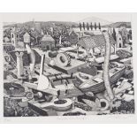 Chris Plowman, etching, complex landscape, 1995, signed in pencil, no. 7/20, plate size 9" x 11.