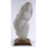 A mid-20th century carved white marble sculpture, abstract figure, indistinctly signed M Tania?,