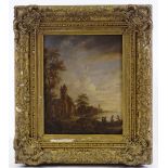 18th century Dutch School, oil on wood panel, figures in a boat, unsigned, 10" x 8", framed