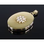 A 9ct gold pearl cluster photo locket, maker's marks N Bs, height excluding bale 29.7mm, 8.8g
