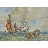 J Rignall, 2 watercolours, shipping scenes, largest 19" x 24", framed