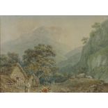 Nicholas Pocock, watercolour, Welsh landscape near Tan y Bwlch, 1797, 14" x 19.5", framed