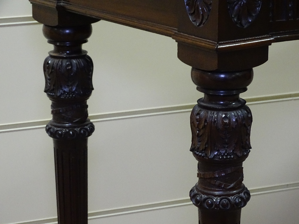 An Edwardian mahogany serpentine front serving table, with carved frieze, raised on turned and - Image 4 of 4