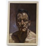 Modern oil on canvas board, portrait of Lucian Freud, unsigned, 15.5" x 10.5", framed