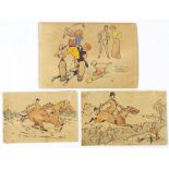 3 miniature watercolours, by the same hand, including foxhunting scenes, largest 3.5" x 5", unframed