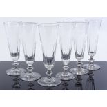 A set of 6 facet-cut glass flutes, circa 1900, height 16.5cm