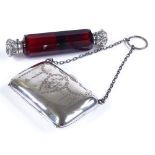 An Art Nouveau lady's silver evening purse, with engraved floral swags, hallmarks Chester 1913,