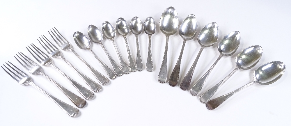 A quantity of silver bead edge cutlery, including forks and spoons, 14oz total - Image 2 of 3