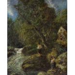 William Collins, oil on canvas, boy fishing, Bettws y Coed, 22" x 18", framed