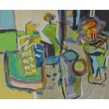 20th century British School, gouache on card, abstract still life, unsigned, 11" x 13", and a