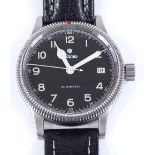 A Tutima Flieger German Automatic wristwatch, stainless steel case with sapphire crystal back, and