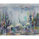 Mid-20th century watercolour, carnival scene, indistinctly signed, 14" x 17", framed