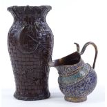 A Japanese Meiji period relief cast-bronze woven wicker effect vase, height 18cm, and an Indian