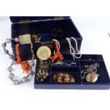 Various Victorian and later jewellery, including a coral mounted locket, an enamel horse brooch etc