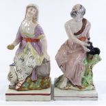 2 19th century Staffordshire Pottery figures of Elijah and the Widow of Zarephath, circa 1820,