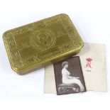 A First War Period Princess Mary 1914 Christmas Fund tin, containing original cigarettes, tobacco