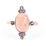 A 9ct gold coral bead and rose diamond dress ring, setting height 19.1mm, size L, 2.7g