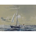 Ronald Dean, watercolour, racing yacht, 12.5" x 17", framed