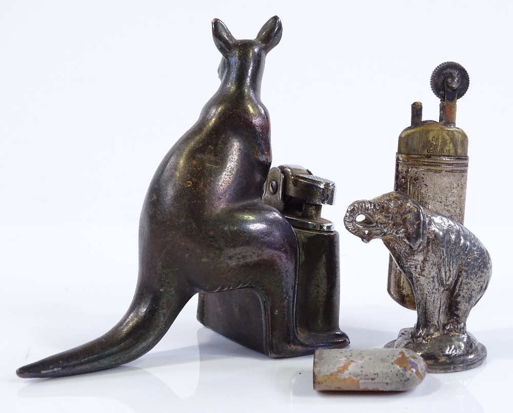 A novelty kangaroo design table lighter, height 9cm, and an electroplate elephant design table - Image 2 of 3