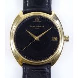 An 18ct gold Baume & Mercier Quartz wristwatch, with plain black dial and date aperture, model no.