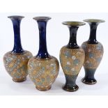 2 pairs of Royal Doulton gilded and glazed stoneware vases, largest height 26cm
