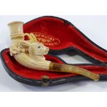 A 19th century carved Meerschaum lady's pipe, with mountain goat design with horn antlers,