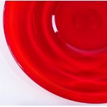 A large Whitefriars ruby red ribbed circular glass dish, diameter 35cm