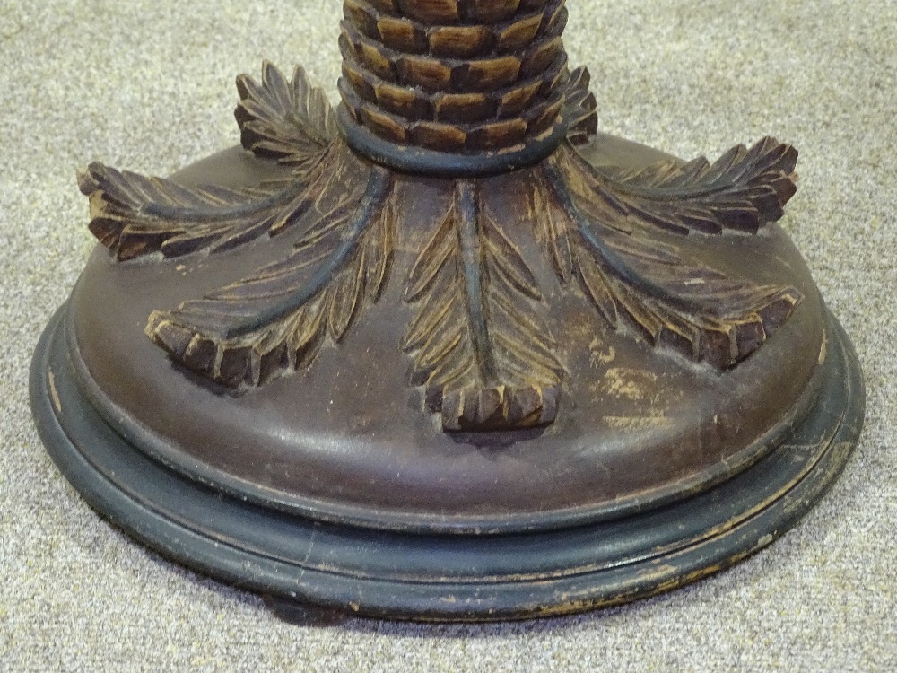 A 1950s Italian carved and painted wood palm tree design table, with glass top, diameter 28" - Image 4 of 4