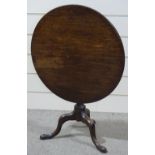 A 19th century mahogany circular tilt-top tea table on tripod base, 2' 7" across