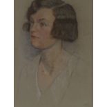 Early 20th century crayon / charcoal on grey paper, portrait of a young woman, indistinctly