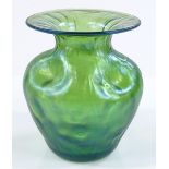 A Loetz green iridescent glass dimpled vase, height 11cm