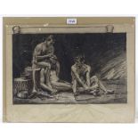Noel Syers, charcoal drawing, tending the wounded, signed, 10.5" x 17", unframed