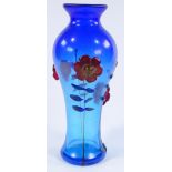 A Murano Art Nouveau style blue glass vase, with moulded relief applied floral designs, signed J