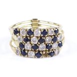 A 14ct gold 4-section sapphire and diamond cluster ring, overall setting height 10.9mm, size P, 5.4b