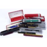 A collection of pens, including Vintage Waterman Parker, boxed Sheaffer advertising Broadmoor