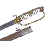 A Japanese Army dress sword with brass hilt and white leather grips, original metal scabbard