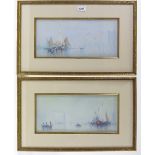 R Cooper, pair of watercolours, boats in Venice, 7" x 14", framed